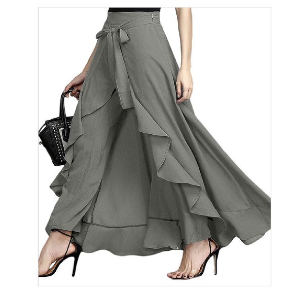 Waterfall Skirt & Pants Combo High Rise Pants with a Wrap Around Skirt - Gray - Picture 3 of 9